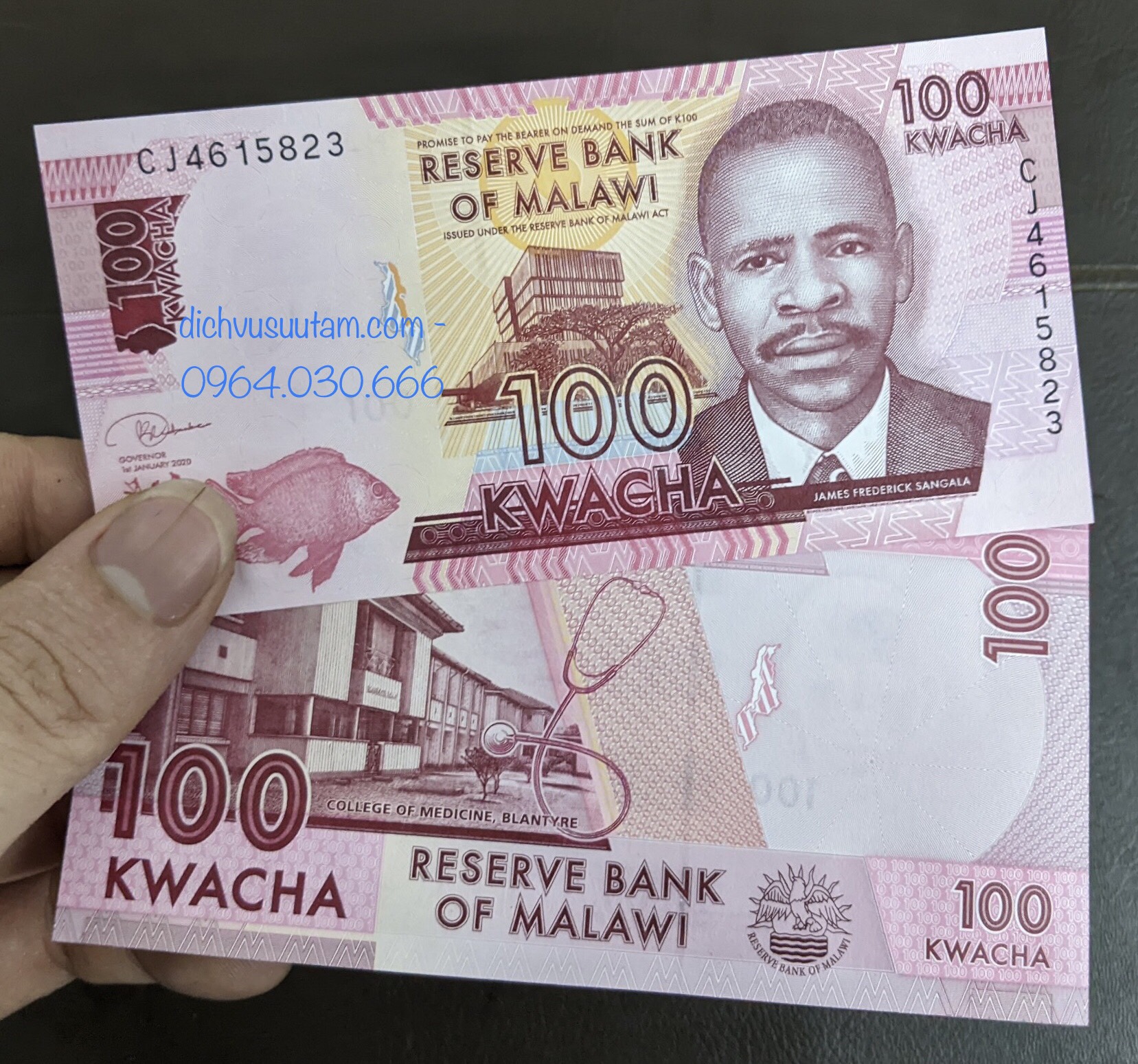 Tiền Cộng hòa Malawi 100 kwacha, kèm phơi nilong bảo quản