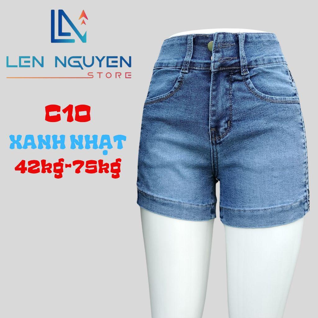 C10_Quần jean nữ, đùi, lưng cao, quần bò nữ dáng ôm, quần rin nữ có big size, cho 42kg đến 75kg,LEN NGUYEN STORE - Xanh Nhạt
