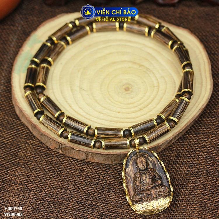 Vòng cổ Phật A Di Đà trầm hương sánh chìm bọc vàng 14K thời trang phụ kiện trang sức Viễn Chí Bảo V000758-M700003