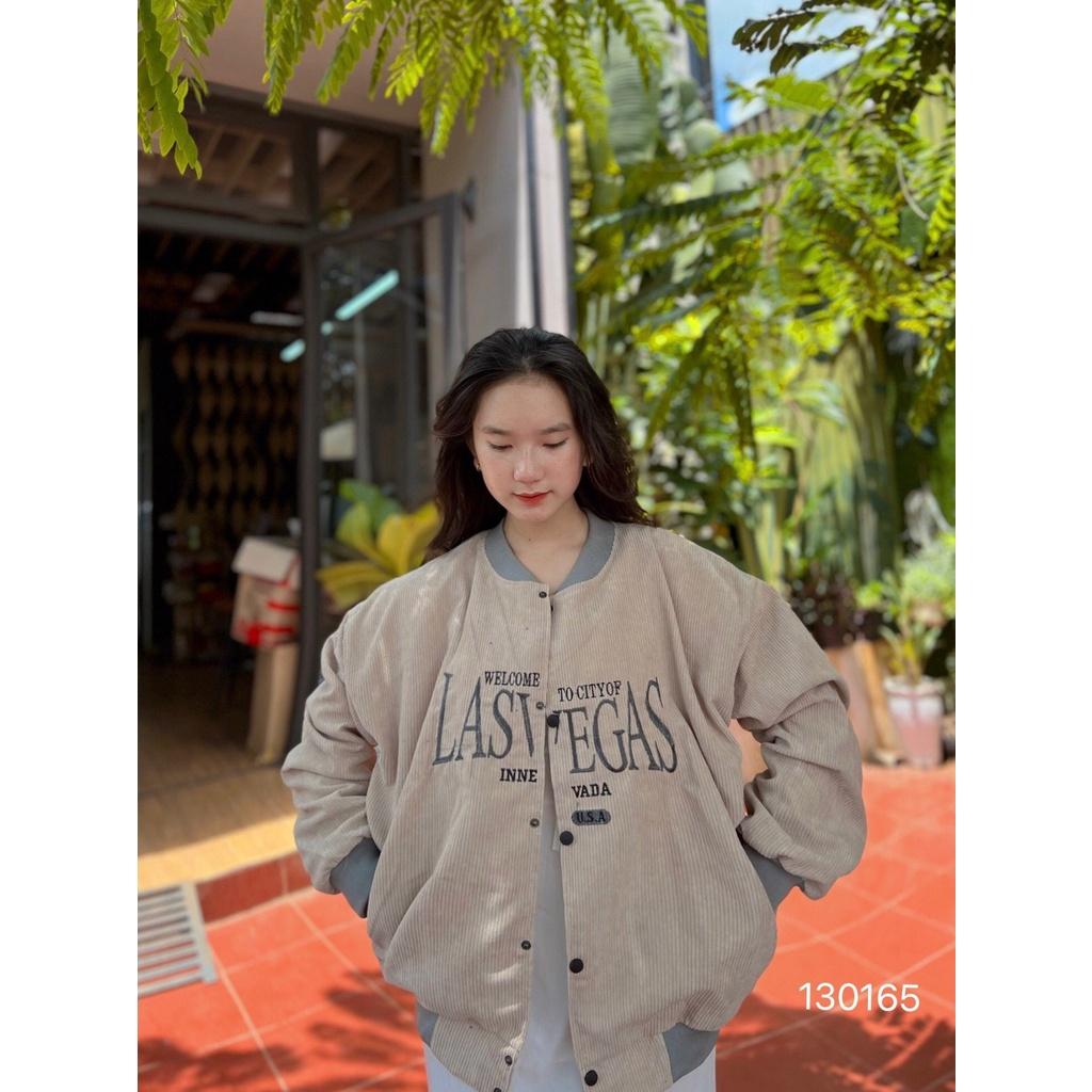 Áo khoác bomber Unisex Nhung Tăm Thêu LASVEGAS Chống Nắng Form Rộng 2 Lớp SENAVA