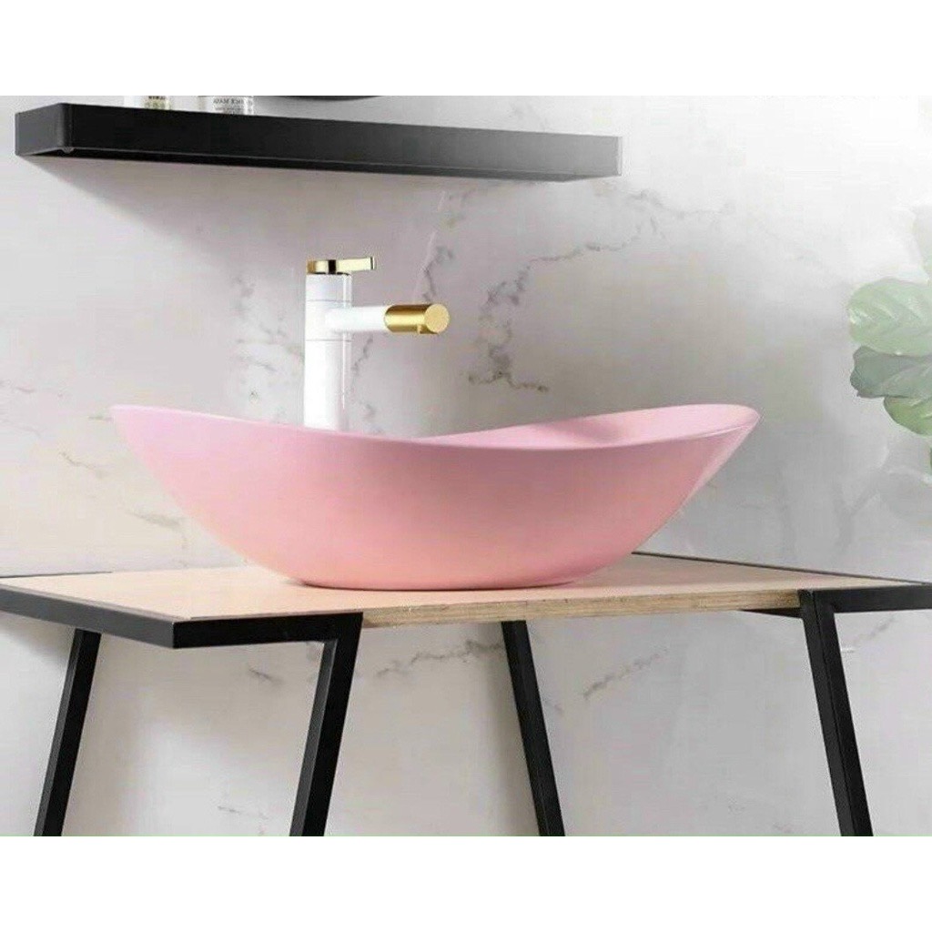 Chậu Lavabo thuyền màu Hồng - chậu rửa mặt màu Hồng