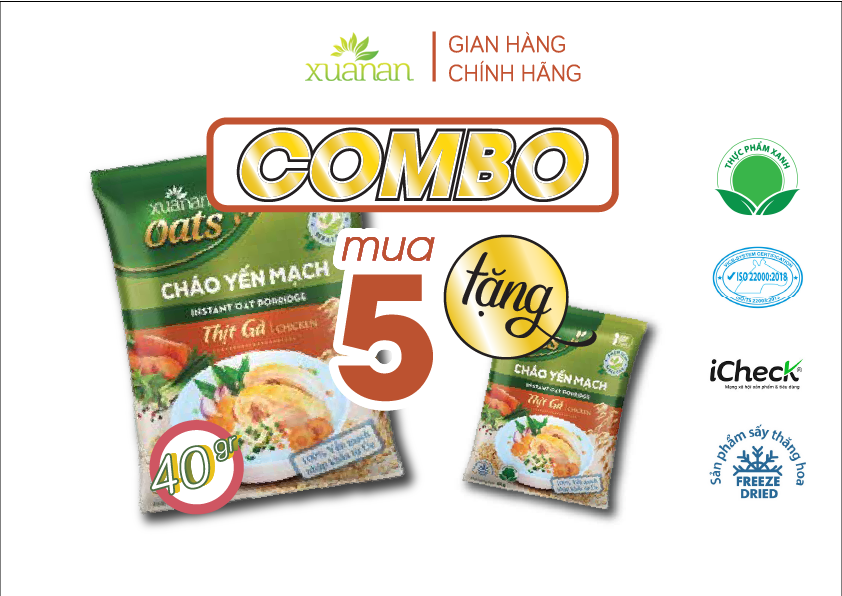 Combo 6 Gói Cháo Yến Mạch Thịt Gà Xuân An 40G (Tặng Kèm 1 Gói Cháo Thịt Gà &amp; Đông Trùng Hạ Thảo 40G)