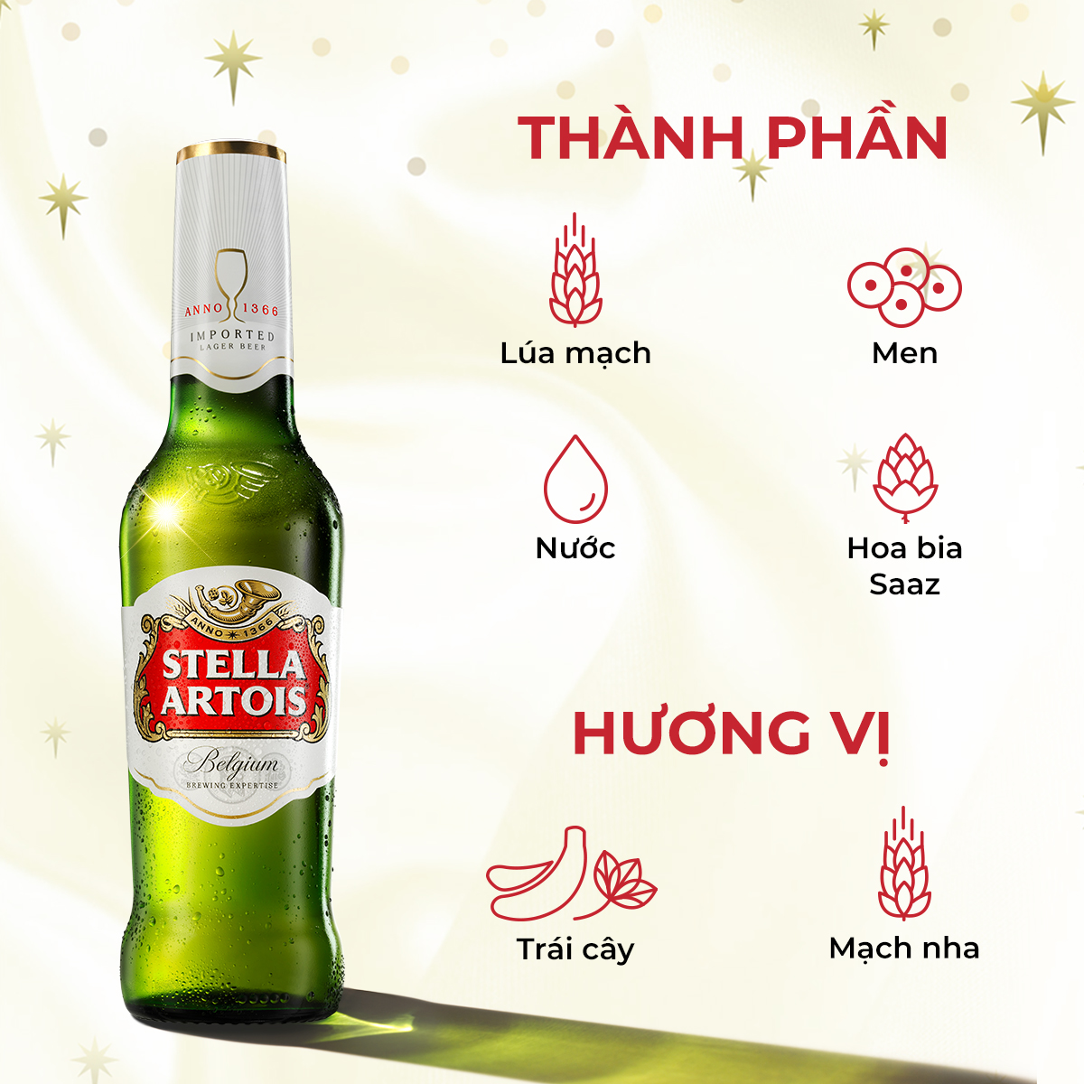 Thùng 24 Chai Bia Stella Artois (330ml/chai) - Bia Bỉ Thượng Hạng Nhập Khẩu Từ Bỉ