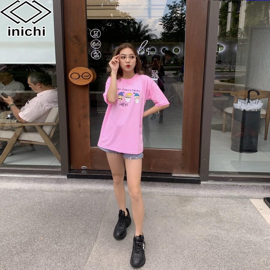 Áo thun tay lỡ form rộng INICHI A594 phong cách Unisex in hình 4 ông già noel