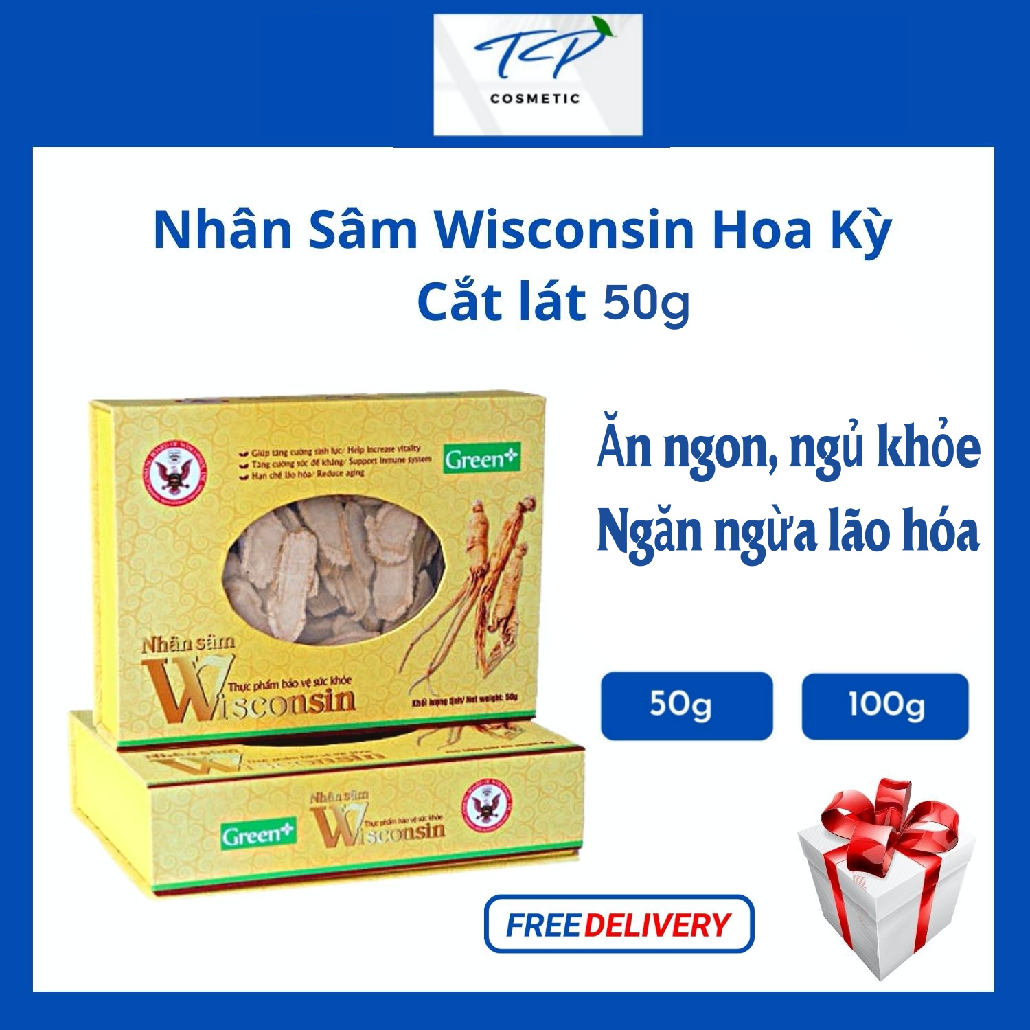 Nhân Sâm Wisconsin Hoa Kỳ Cắt Lát 50g, 100g: Bồi Bổ Sức Khỏe, Tăng Sức Đề Kháng, Điều Hòa Lipid Máu.