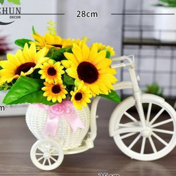 Hoa giả - Giỏ xe đạp hoa hướng dương nhiều mẫu cao 22cm để bàn,kệ tủ trang trí nhà cửa