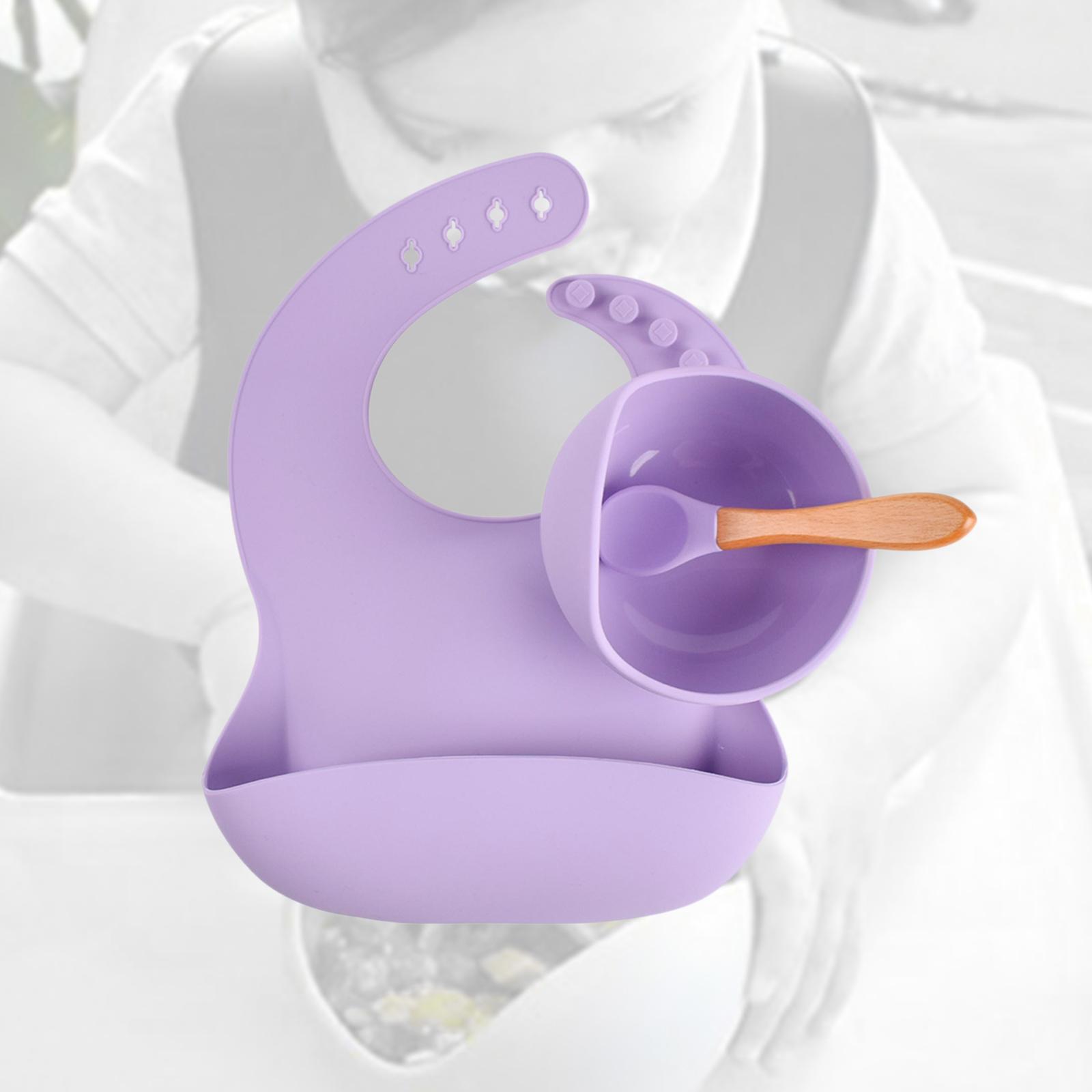 3x Baby Feeding Supplies with Spoons,Silicone Bib and Baby Bowl Silicone