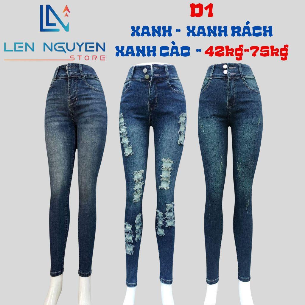 D1_Quần jean nữ, dài, lưng cao, quần bò nữ dáng ôm, quần rin nữ có big size, cho 42kg đến 75kg,LEN NGUYEN STORE - Xanh Cào
