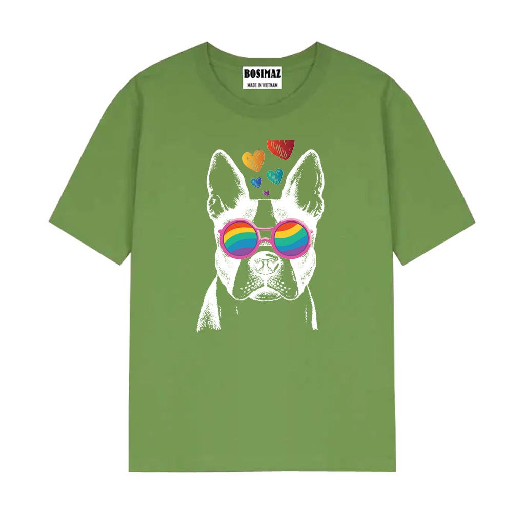 Áo thun Unisex Bosimaz TS017 cổ tròn tay lỡ phom rộng in hình chó, thun contton 100%, vải đẹp dày, thoáng mát không xù lông.