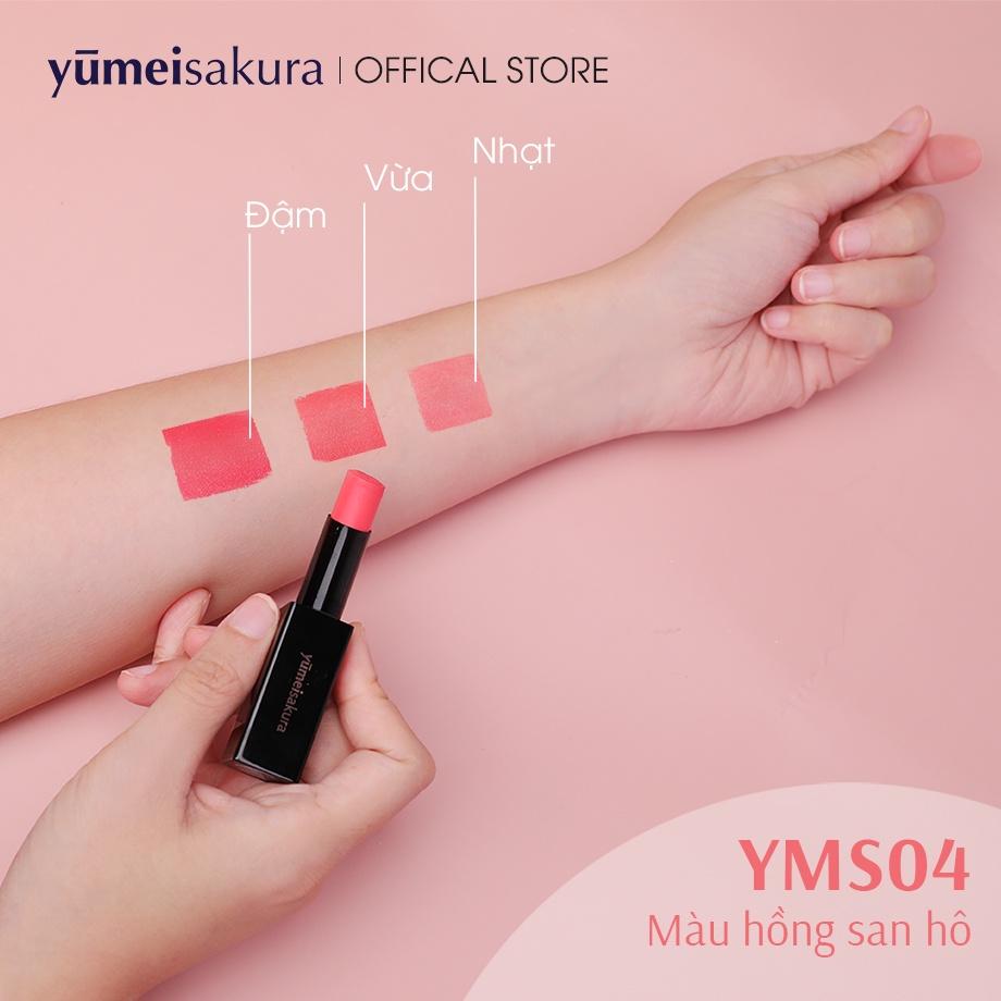 Son Siêu Dưỡng Khóa Màu Yumeisakura Hồng San Hô Collagen Boosting YMS04 3.5gr