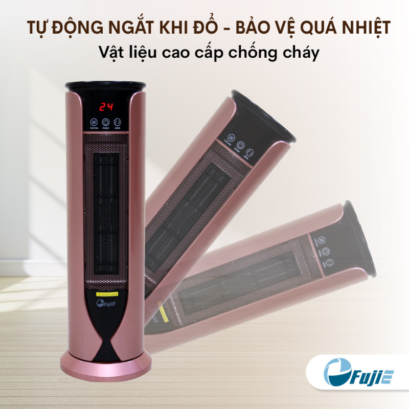 Máy sưởi gốm không khô da FujiE, tự ngắt, quạt sưởi gốm điều khiển từ xa không đốt oxi - Hàng chính hãng