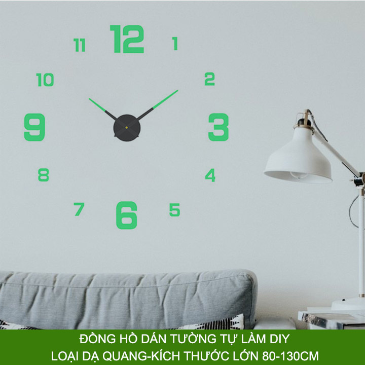 Đồng hồ treo tường tự làm DIY, kim và số có dạ quang, loại nhỏ đường kính 80-130cm