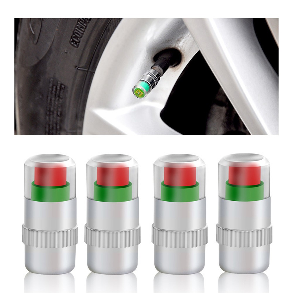 Bộ 4 nắp van cảm biến áp suất lốp ô tô hiển thị 3 màu giúp bạn lái xe an toàn