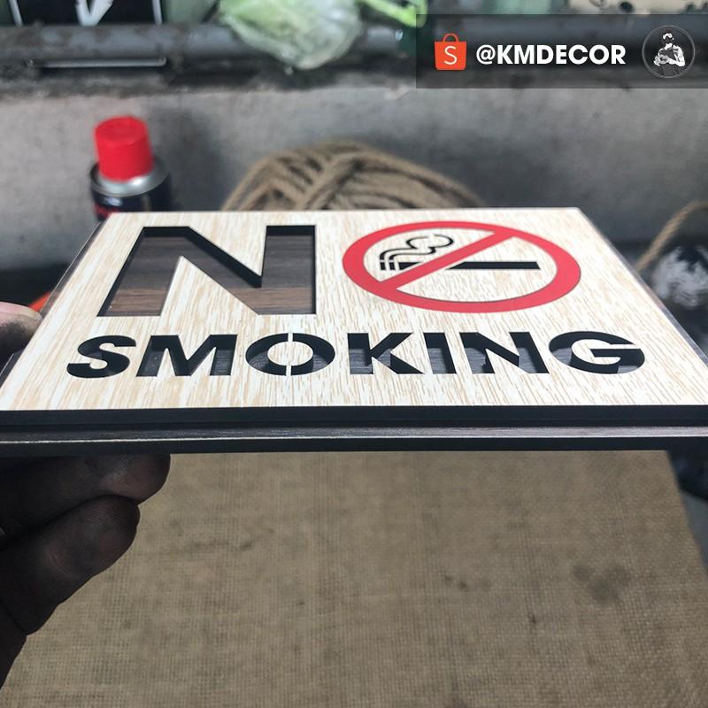 Bảng gỗ no smoking (biển báo cấm hút thuốc) bằng gỗ có sẵn keo hai mặt dán tường