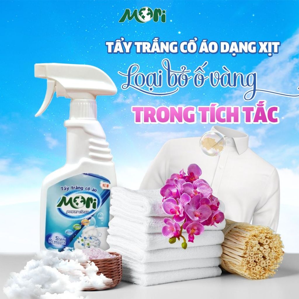 TẨY TRẮNG CỔ ÁO MORI TẨY CỔ ÁO TRẮNG SIÊU TRẮNG, LOẠI BỎ MỌI VẾT BẨN TRÊN CỔ ÁO VÀ TAY ÁO CHAI 500ML