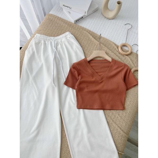 SET ÁO CROPTOP KÈM QUẦN ỐNG RỘNG