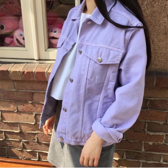 Áo khoác jeans denim màu tím pastel thời trang ulzzang