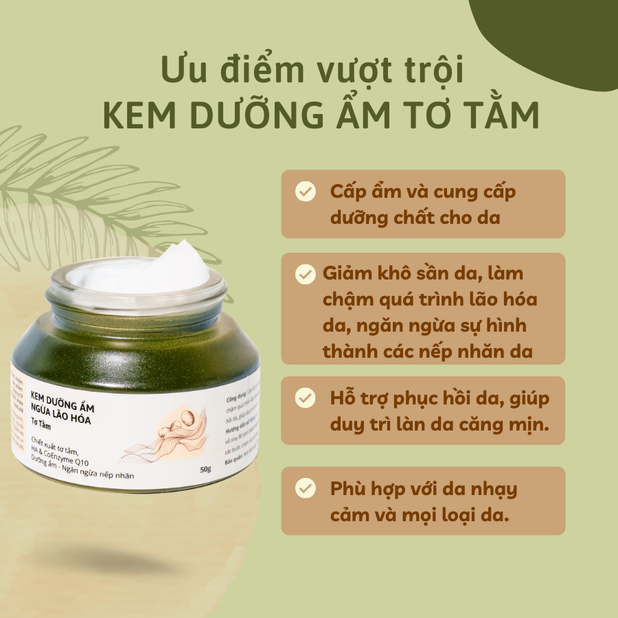 Kem Dưỡng Ẩm Dưỡng Ẩm Chuyên Sâu Với Coenzym Q10 Ngừa Lão Hoá Da Tơ Tằm Cỏ Mềm 50g