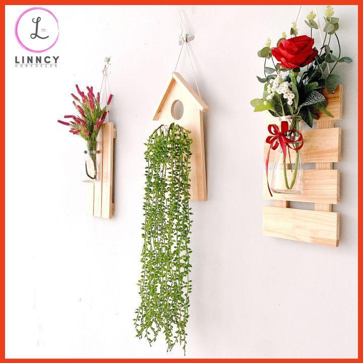 Bảng gỗ, khung gỗ treo tường cao cấp kèm lọ thủy tinh trồng cây thủy sinh, cắm hoa lá nhiều mẫu hoa trang trí