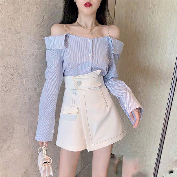 Quần giả váy quần chân váy cạp chéo viền chỉ nổi phong cách Hàn Quốc Mophus MV010