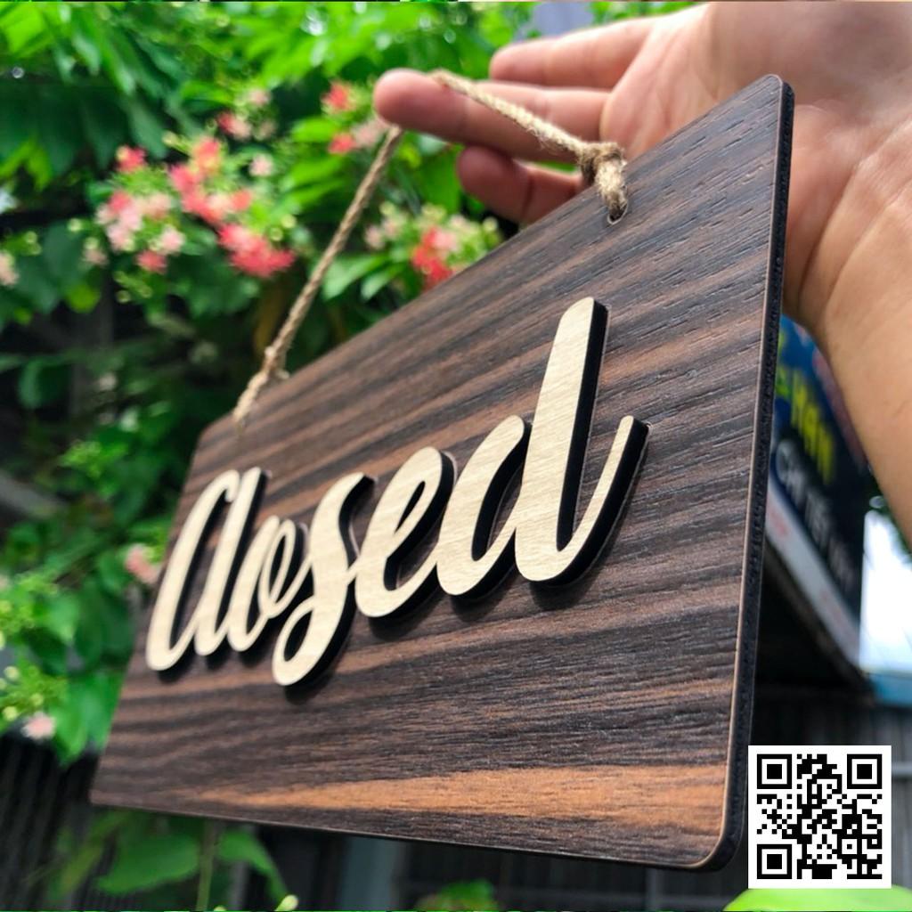 Bảng treo Open - Closed bằng gỗ chữ nổi