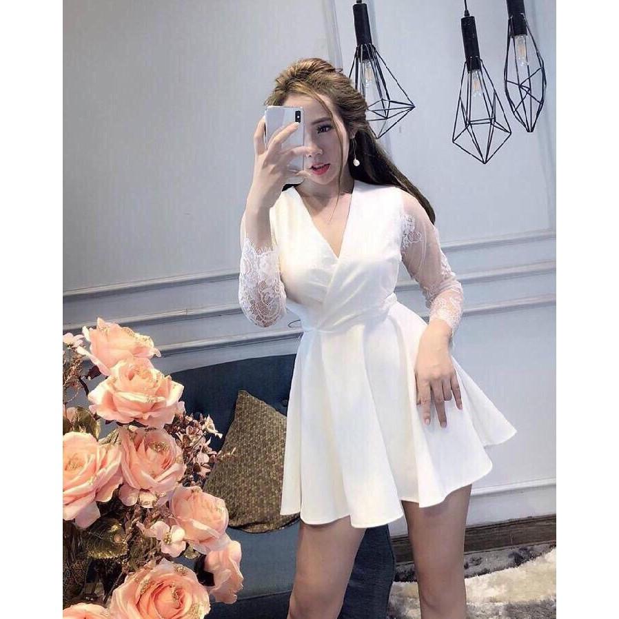 Sét váy cát hàn phối tay ren