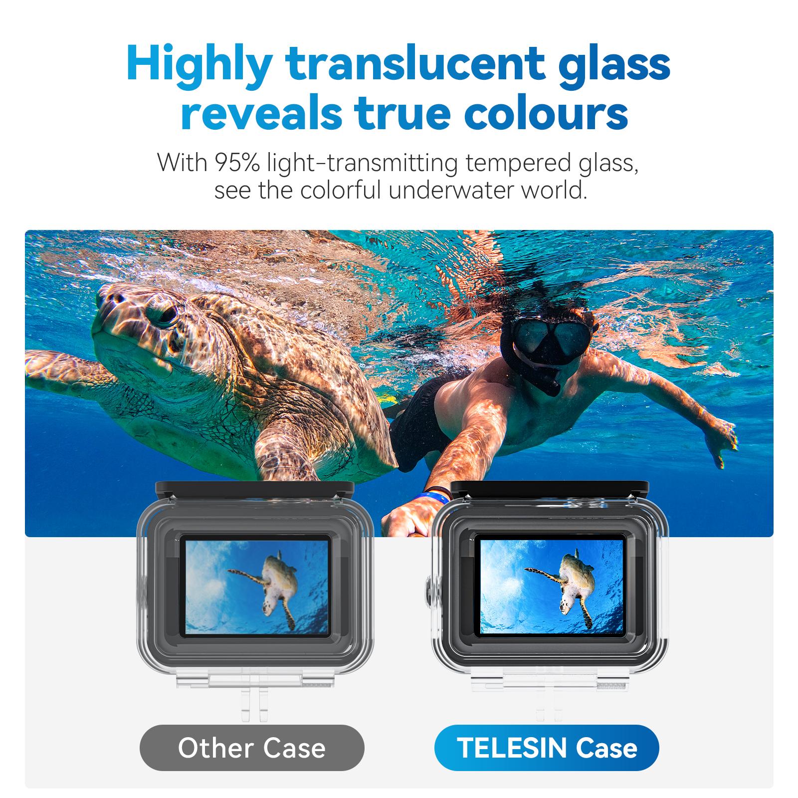 TELESIN Chống Nước Toàn Cảnh Chống Sương Mù Dưới Nước Kính Cường Lực Ống Kính Lặn Vỏ Bọc Cho GoPro Hero 9 10 11 Đen