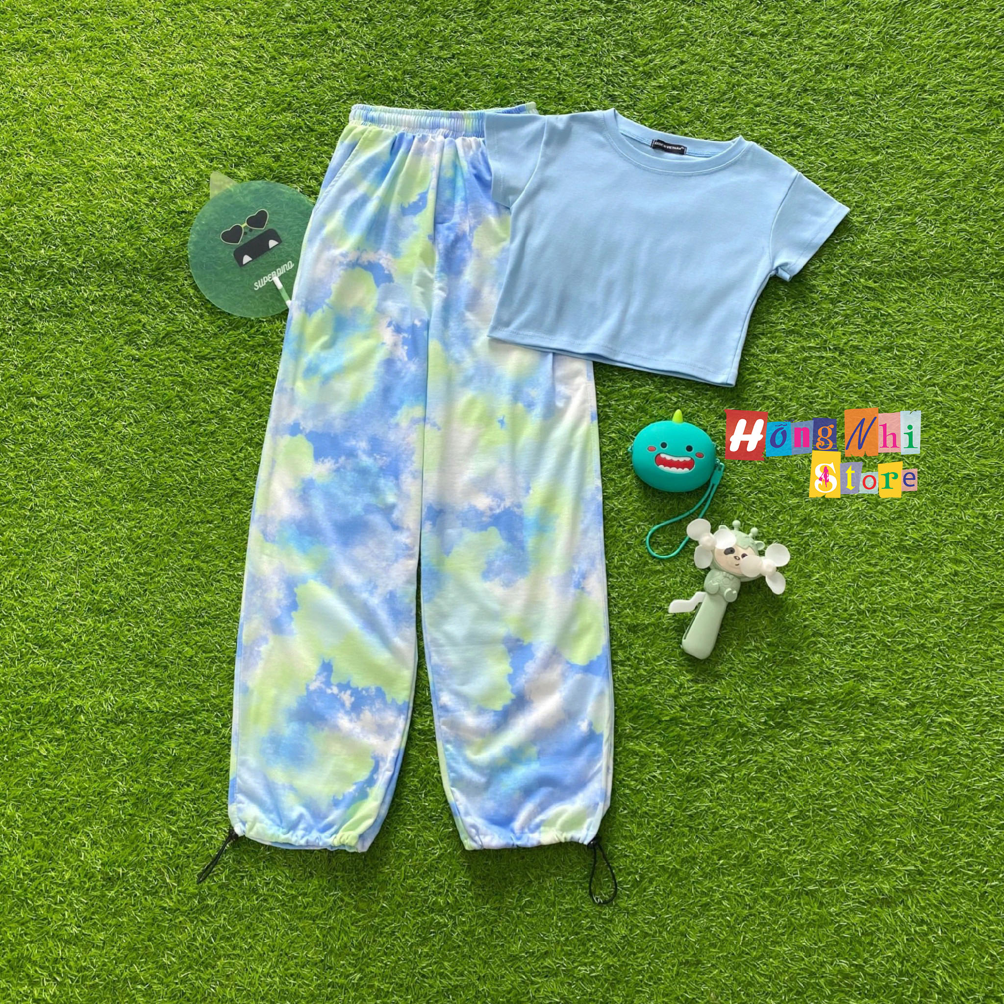 Quần Jogger 3D Ulzzang Unisex Jogger Loang Màu Dây Rút Lai Ống Rộng Xanh Bầu Trời V2 - MM