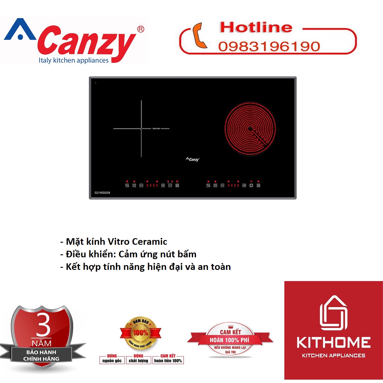 Combo Bếp Điện Từ CANZY CZ 900GEB + Attomat Cao Cấp - Hàng Hàng Chính Hãng