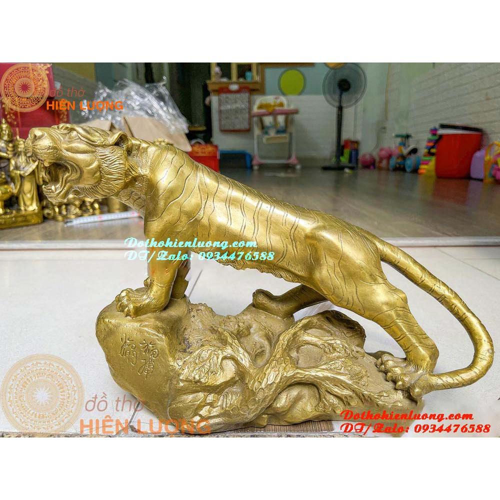 Tượng Hổ Gầm Đứng Bệ Núi Đá - Hổ Thét Sơn Hà Bằng Đồng Nguyên Chất Cao 22cm Đẹp Tinh Xảo