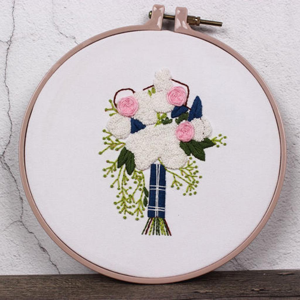 Cross Stitch Embroidery Starter Kit - Bouquet Pattern Handmade Arts for Home Hangs or Decor