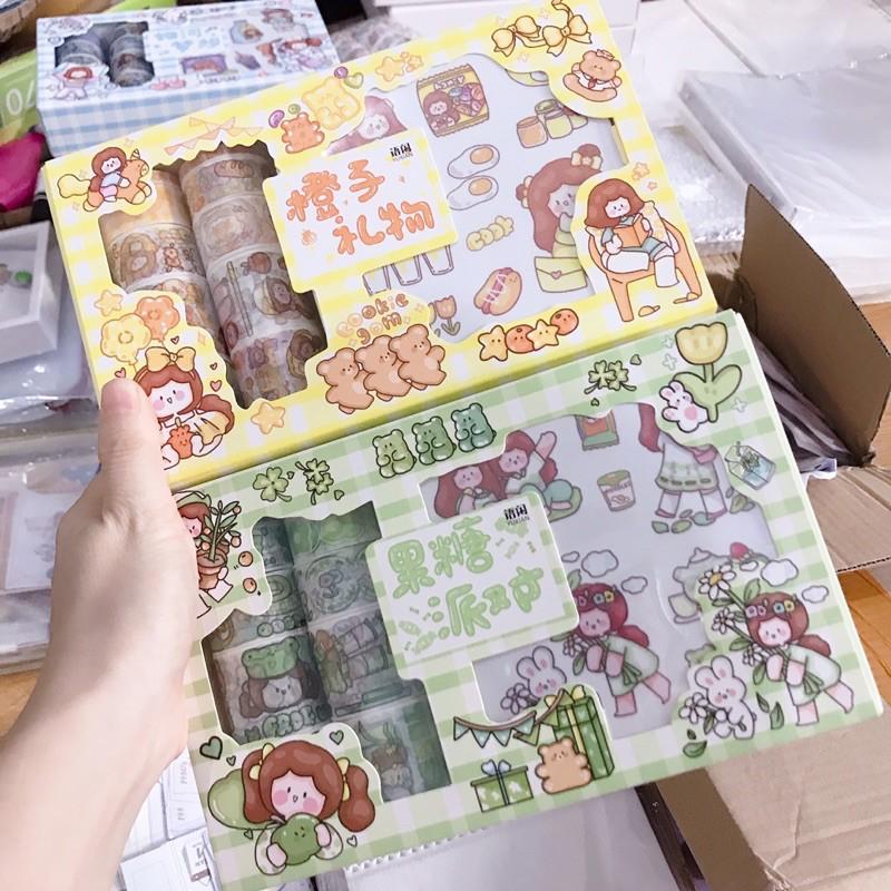 Hộp 10 cuộn băng giấy và 10 tờ stickers chủ đề dễ thương(có sẵn)