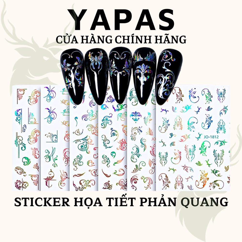 Sticker nail hoa văn phản quang flash Yapas 3D 40 đến 60 hình, decal hình dán gắn trang trí móng cao cấp