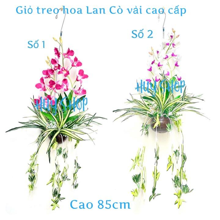 Giỏ gáo dừa Hoa LAN CÒ (cao 85cm) Vải cao cấp trang trí treo trần nhà