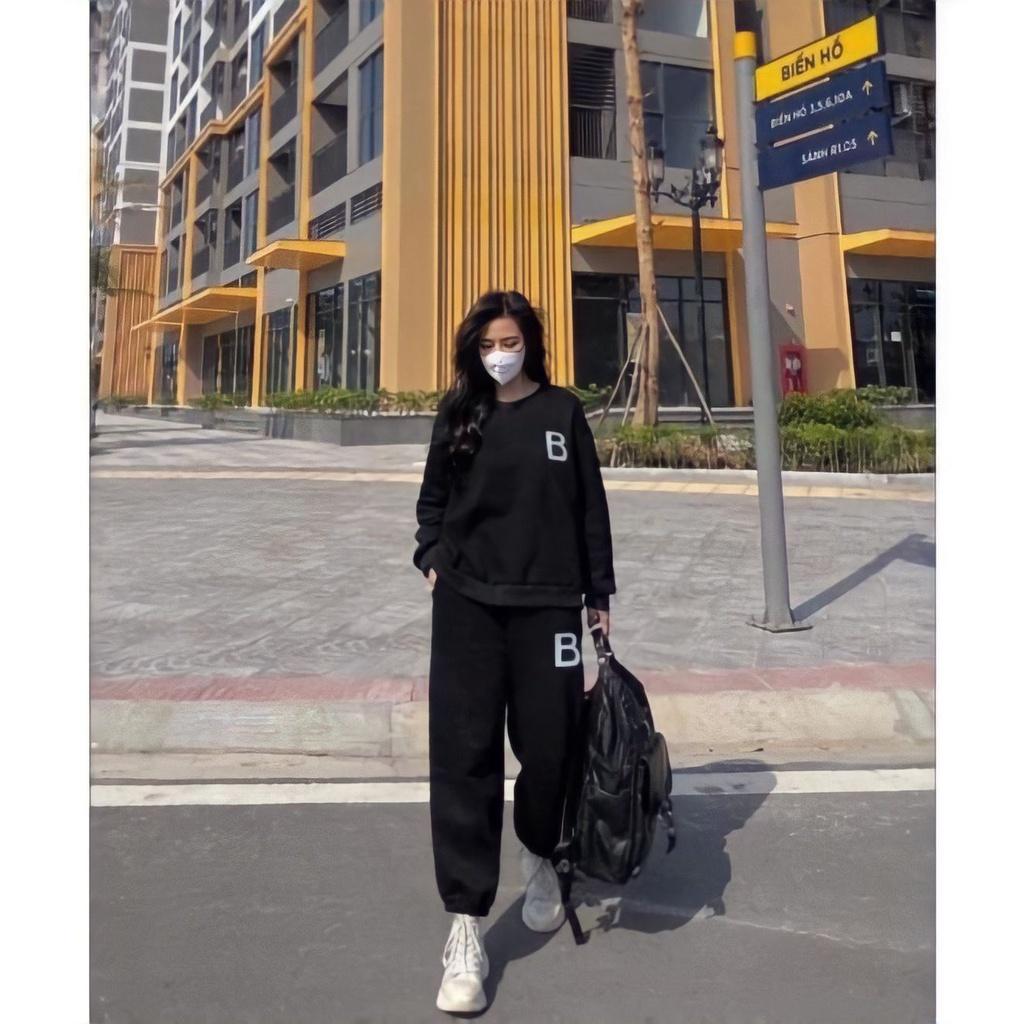 Bộ Áo Nỉ Sweater Quần Jogger Nữ Chữ B
