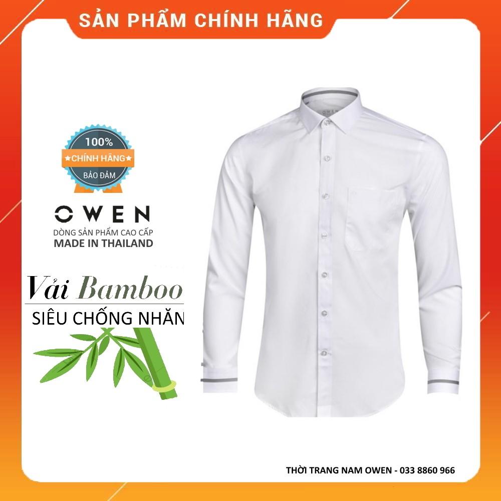 OWEN - Áo sơ mi dài tay Owen SLIMFIT màu trắng in vân AS 90017 - áo sơ mi trắng