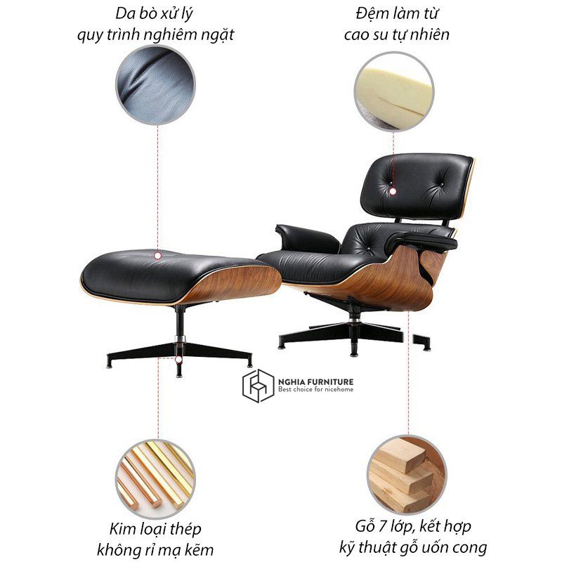 Ghế thư giãn Nghia furniture EAMES LOUNGE - Biểu tượng ghế thư giãn cao cấp vượt thời gian