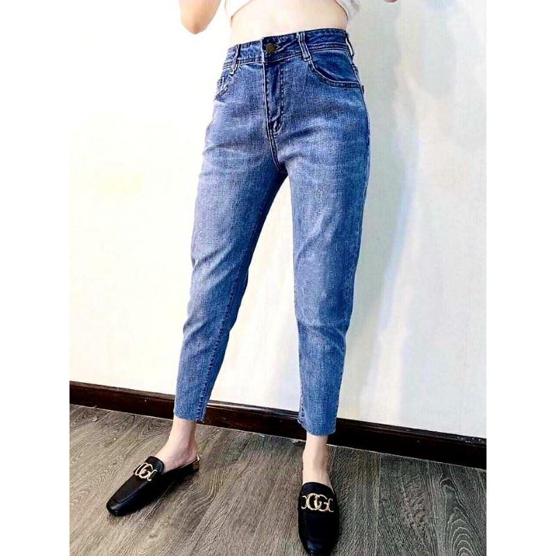 Quần Jeans Nữ Baggy Thêu Túi Gấu Lưng Cao