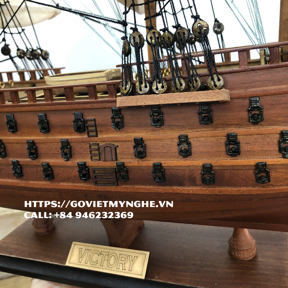 [HMS Victory] Mô hình thuyền gỗ thuyền trang trí tàu chiến cổ HMS Victory - Gỗ căm xe - Thân tàu dài 40cm - Buồm vải bố