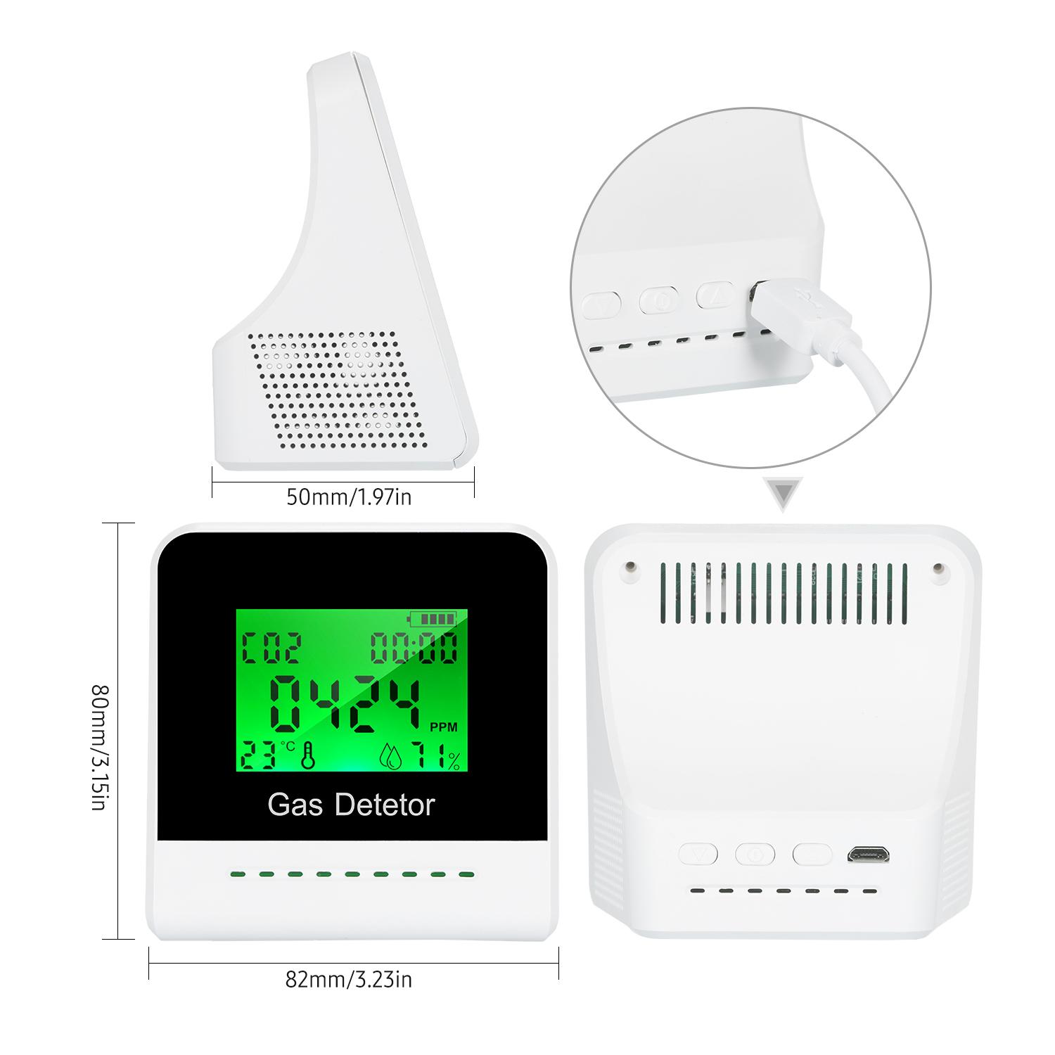 CO2 Monitor Carbon Dioxide Tester 2-inch LCD Screen Multifunctional Air Quality Detector USB Rechargeable CO2