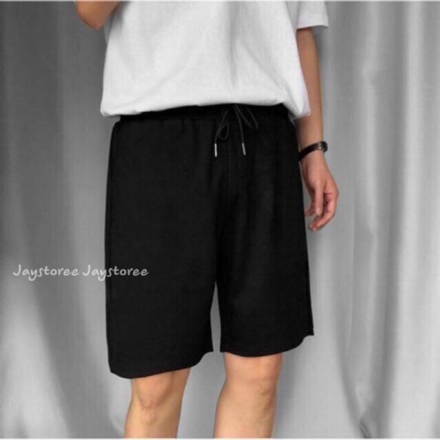 Quần short thun ĐEN trơn form nam nữ unisex ️ Quần short ngố thun Nam nữ ️