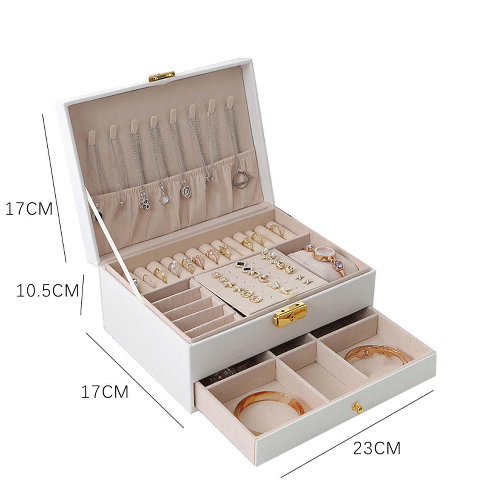 Dual Layer Jewelry Storage Box Showcase Large Necklace Rings Pendant