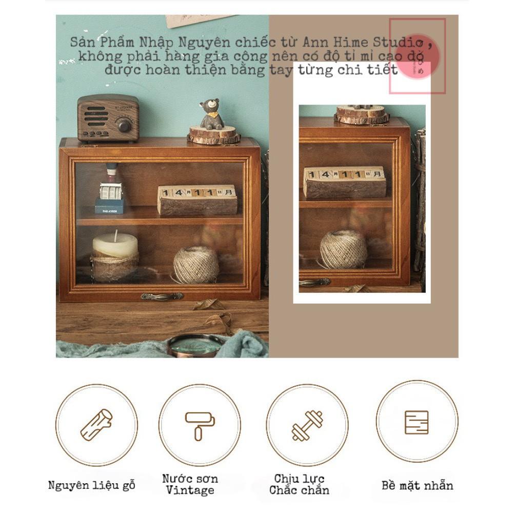 Tủ Gỗ Mini Để Bàn Retro Đựng Mỹ Phẩm Đồ Decor Kiểu Cánh Ngược
