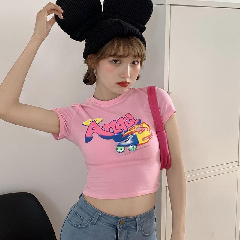 Áo Thun Ngắn Tay In Họa Tiết Xinh Xắn Dành Cho Nữ