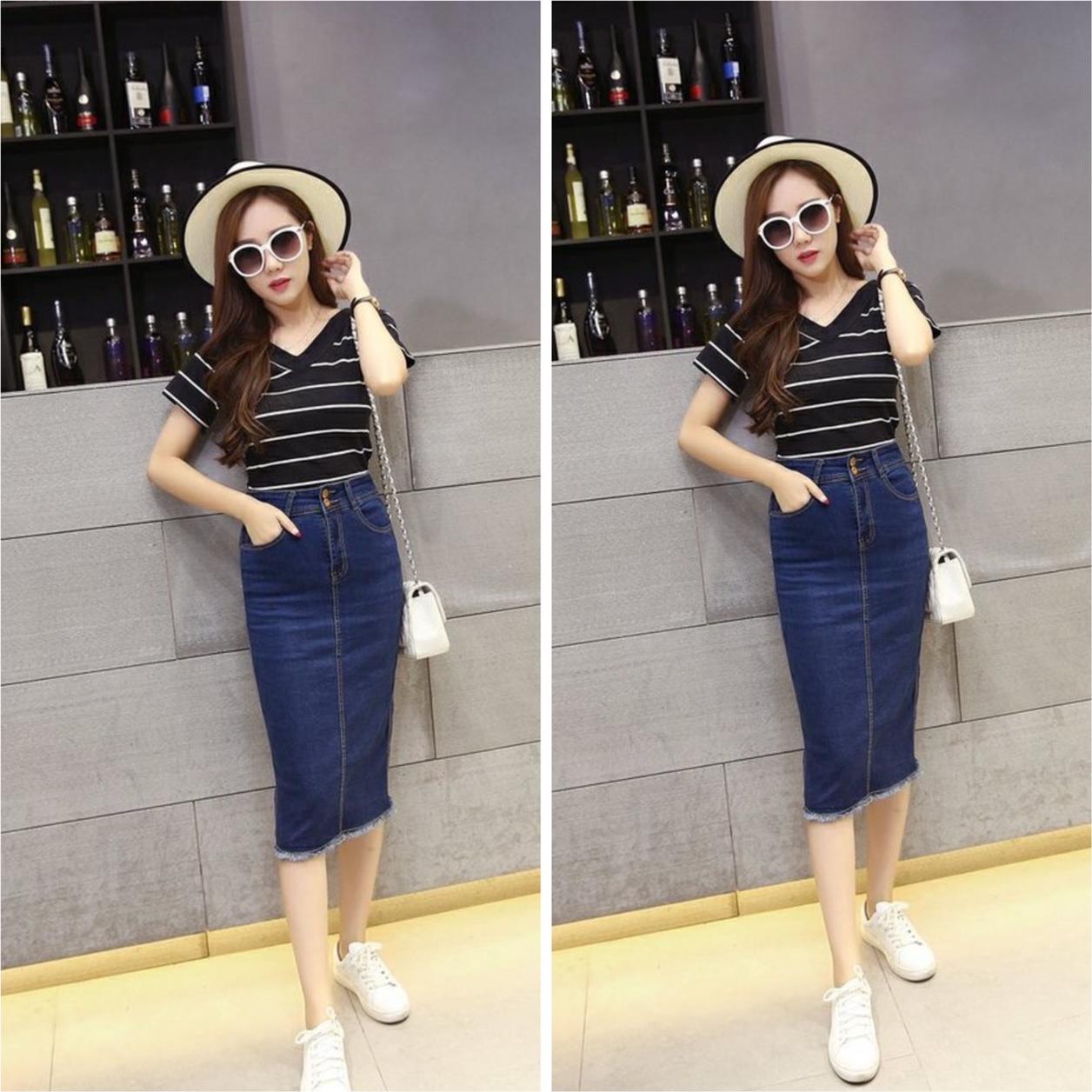 CHÂN VÁY JEAN DÀI BIG SIZE LƯNG CAO CO GIÃN MẠNH DÀI DƯỚI GỐI MÀU XANH ĐEN - DƯỚI GỐI - 32