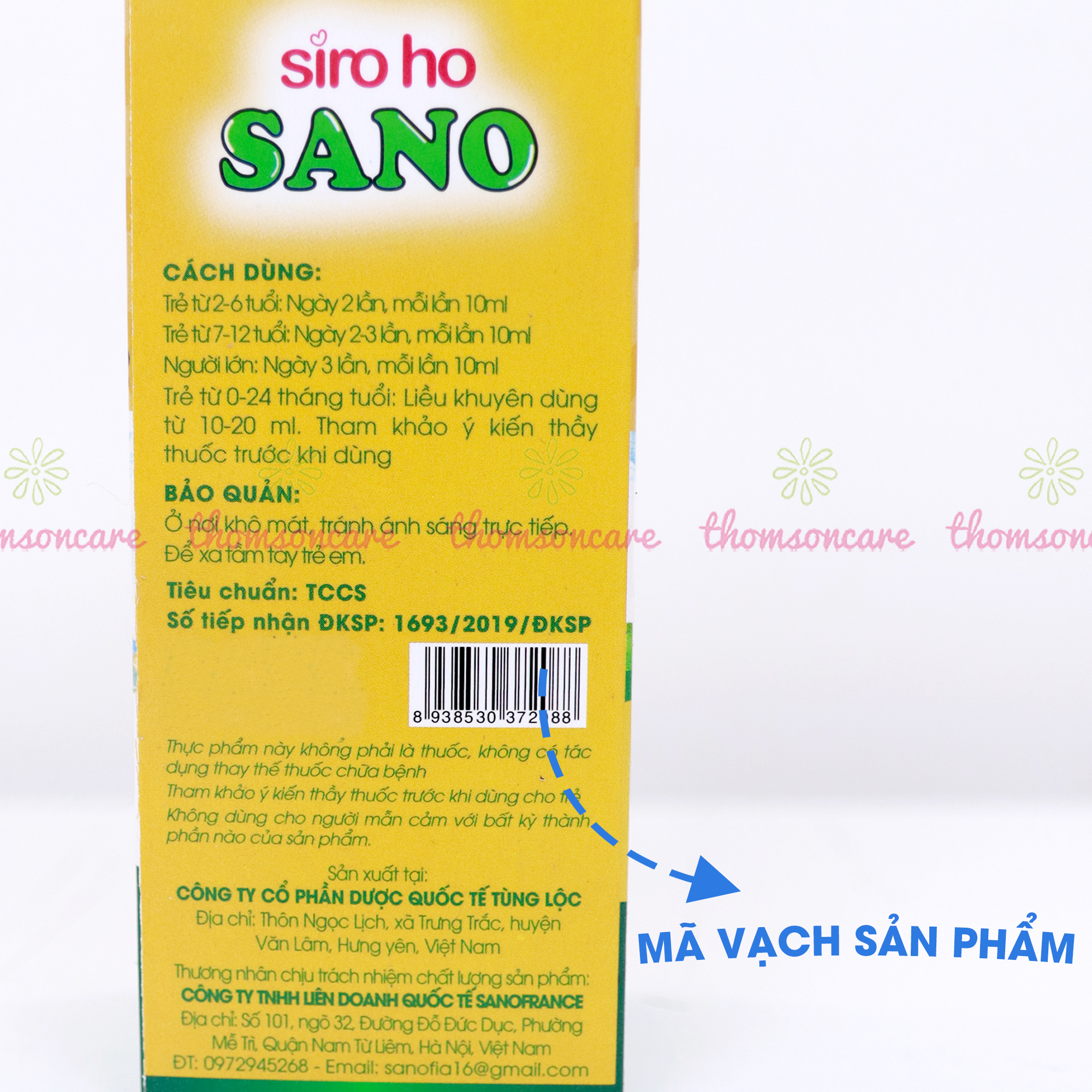 Siro ho cho bé, siro ho Sano Sanofia - giúp bổ phế, giảm ho, tiêu đờm từ thảo dược - Chai 100ml Thomsoncare