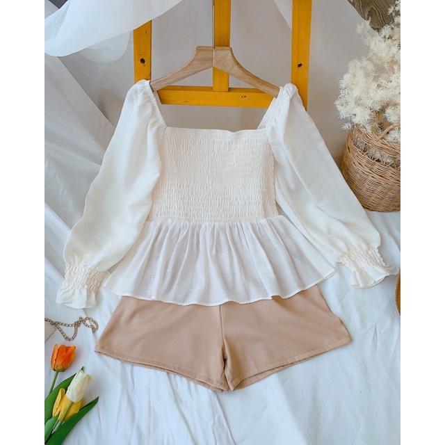 097 - SET ÁO NUDE MOKING NGỰC QUẦN SHORT NÂU