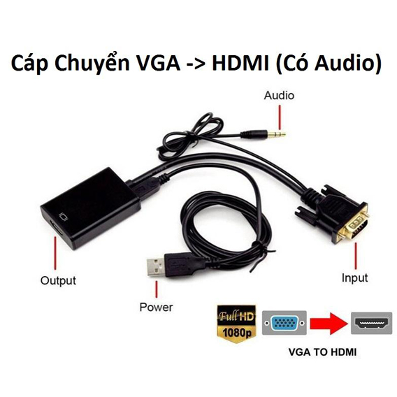Cáp Chuyển Đổi Vga Sang Hdmi Có Audio Full Hd