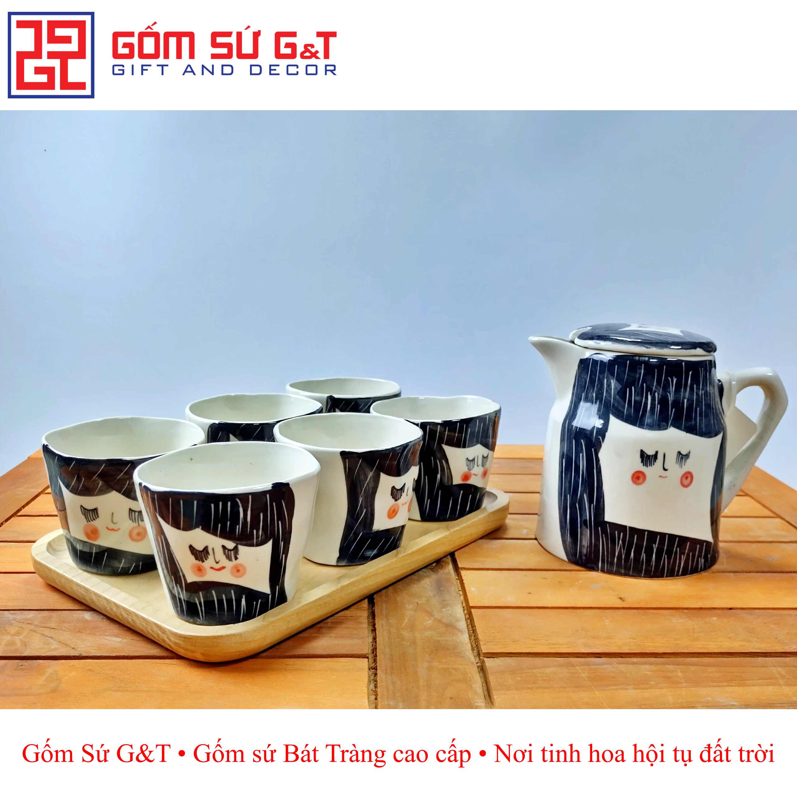 Bộ tích trà vẽ Miêu Mun xuất Nhật Gốm Sứ G&amp;T