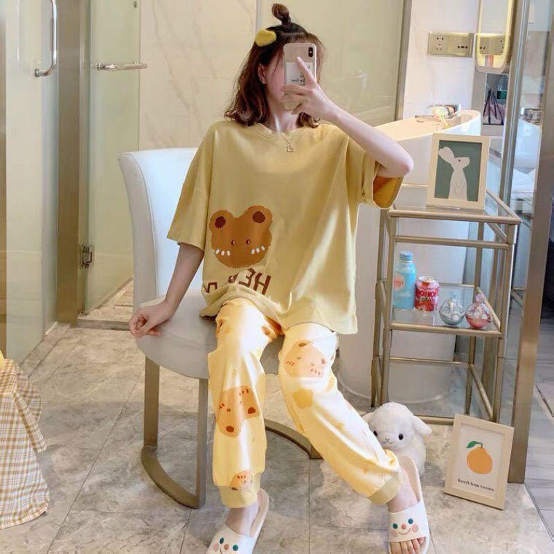 Đồ bộ thun quần dài, đồ mặc ở nhà ,Đồ Bộ Pyjama Dài Tay, Đồ Ngủ Mặc Nhà Pizama Đồ Bộ Nữ Dài Mặc Nhà Dễ Thương,Chất Vải Mỏng Thoáng Mát,In Họa Tiết Hoạt Hình